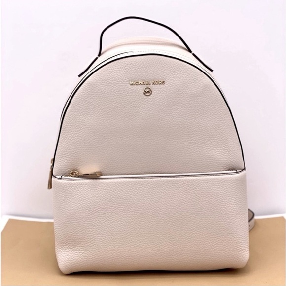Michael Kors Valerie Medium Light Cream Pebbled Leather Backpack - Picture 1 of 9